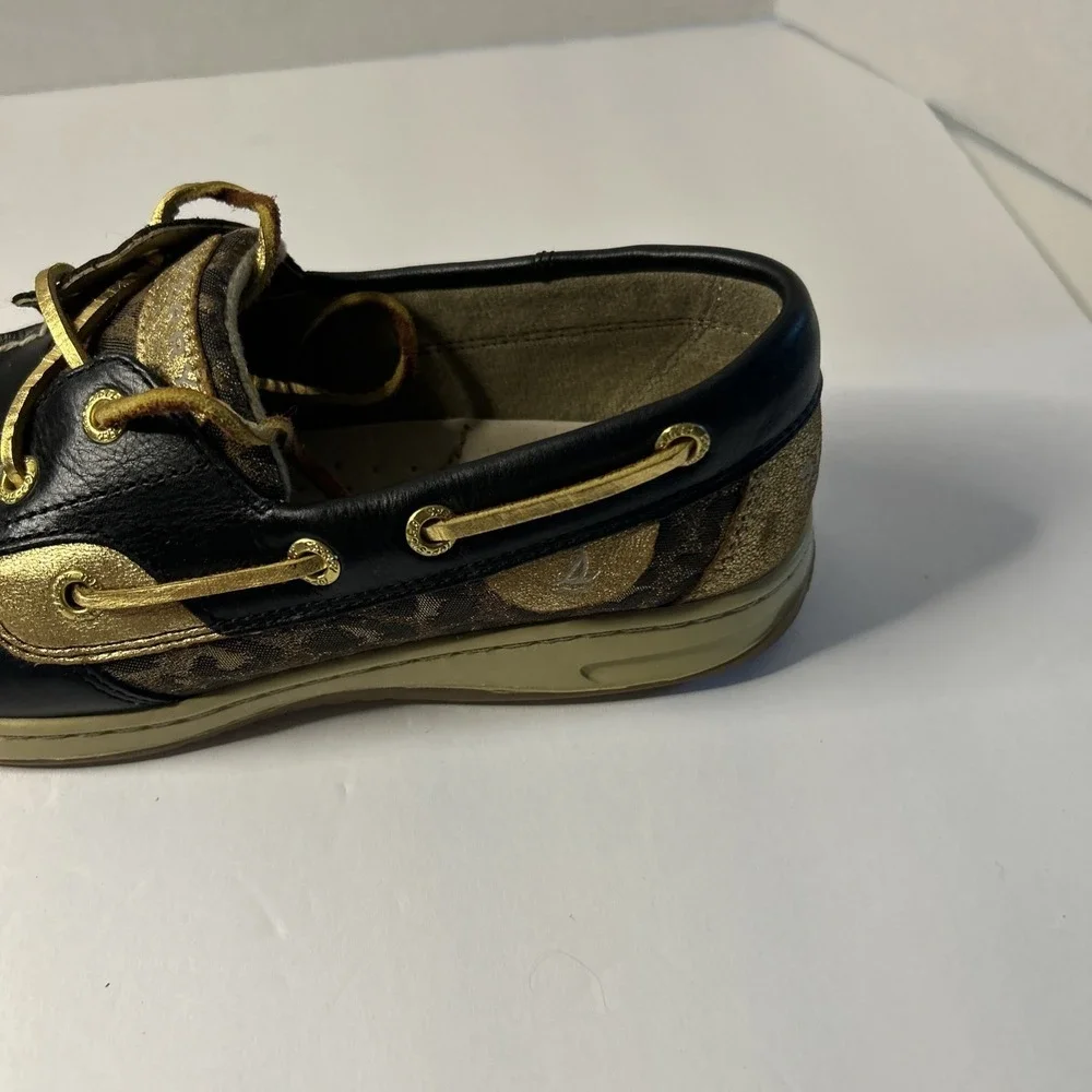 SPERRY TOP-SIDER BOAT SHOES BLACK/GOLD METALLIC SPARKLE WOMEN'S 8 M LEATHER
